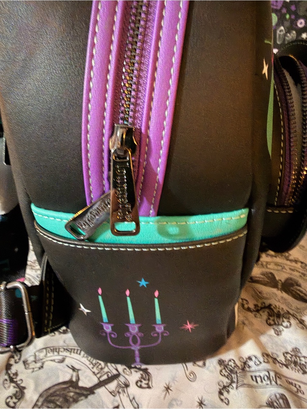Loungefly Black Purple Teal Disney Haunted Mansion Mini Backpack - Picture 4 of 4